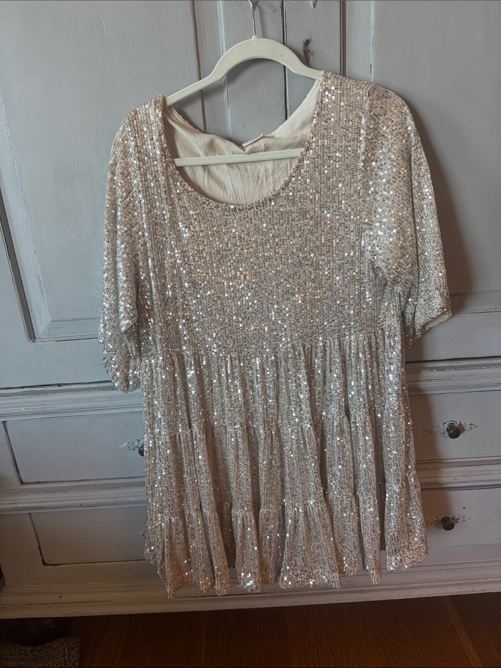 By Together Champagne Sequin Tiered Cocktail Dress